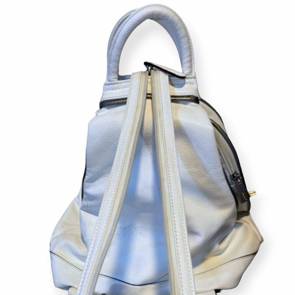 Vintage White Genuine Leather Convertible Backpack Purse Shoulder Bag Travel Day - Picture 3 of 10